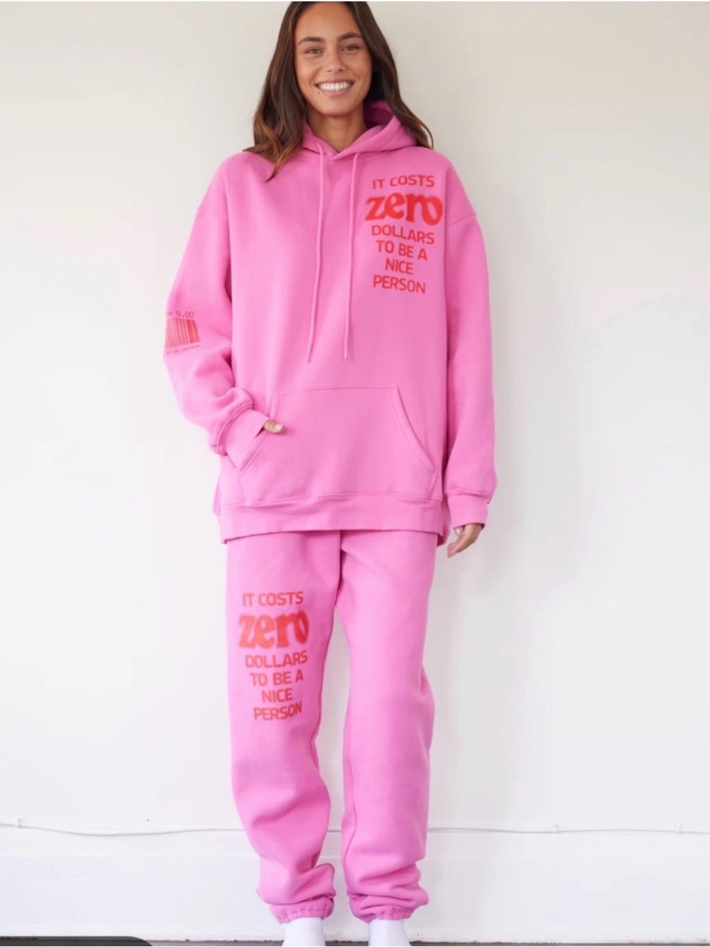 The Mayfair Group pink sweatsuit It costs zero dollars to be a nice person L/XL